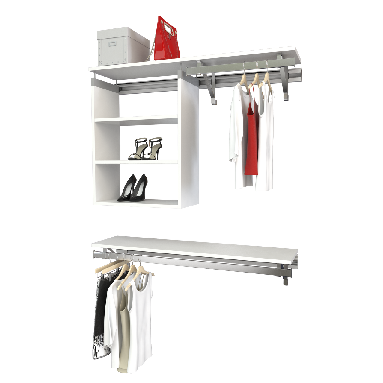 Arrange a Space RCMCY Select Closet Organizer System Top and Bottom  Shelf/Hang rod Kit with Long Hang and Three Shelf Unit