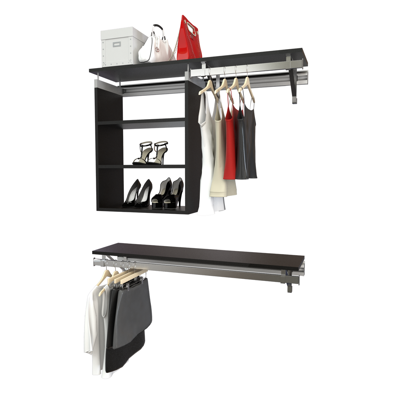 Arrange a Space RCMBX Premium Closet Organizer System Double Shelf/Hang Rod  kit