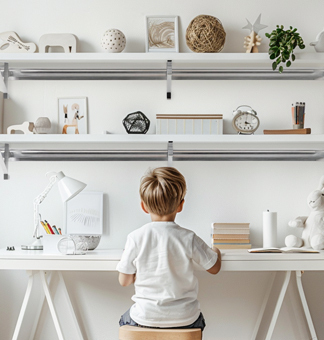 Shelving in room