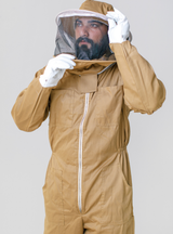 Brown Cotton Apiarist Outfit incorporates a Ventilated Fencing veil, zippered front closure and matching Gloves.