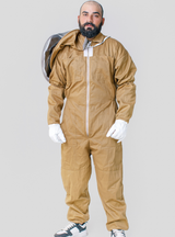 Brown Cotton Apiarist Outfit incorporates a zippered front closure, Detachable hood, matching Gloves and, double-stitched construction for durability