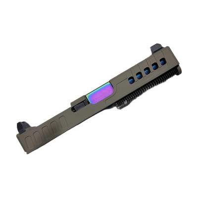 Assembled Vented RMR Slide for Glock 19 Gen 3 — FDE, Tall Sights, Oil Slick Barrel