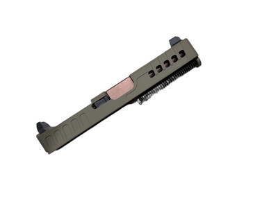 Assembled Vented RMR Slide for Glock 19 Gen 3 — FDE, Tall Sights, PVD Rose Gold Barrel