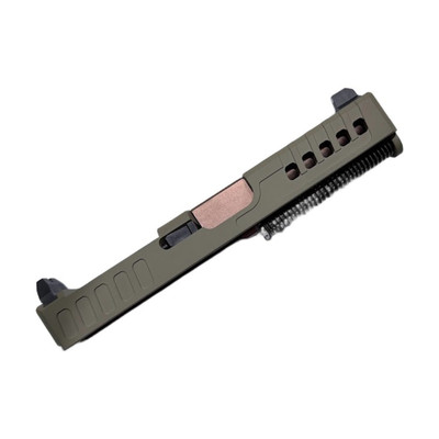 Assembled Vented RMR Slide for Glock 19 Gen 3 — FDE, Tall Sights, PVD Rose Gold Barrel