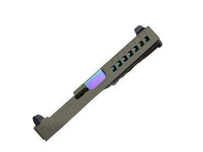 Assembled Vented RMR Slide for Glock 17 Gen 3 — FDE, Tall Sights, Oil Slick Barrel