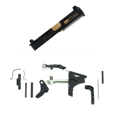 Assembled Mercury Precision Speed RMR Slide for Glock 19 Gen 3 — Tin Gold Barrel, Tall Sights with Frame Parts Kit