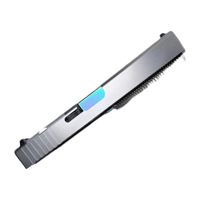 Assembled AlphaWolf RMR slide for Glock 17 Gen 1-3 in 416 stainless with an Oil Slick PVD barrel — side view