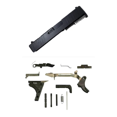 Assembled windowed black nitride RMR slide for Glock 26 Gen 3 (crown black nitride barrel, standard sights) with the included Glock 26 frame parts kit