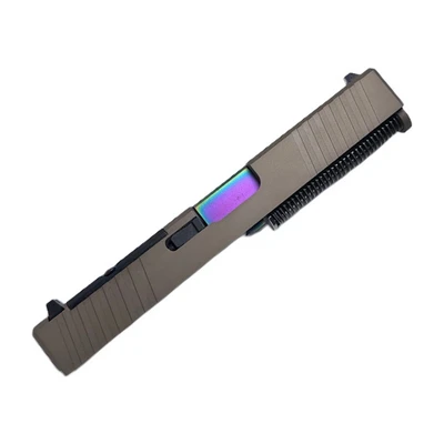 Assembled FDE window slide for Glock 19 Gen 3, Oil Slick PVD, Ported barrel - right side
