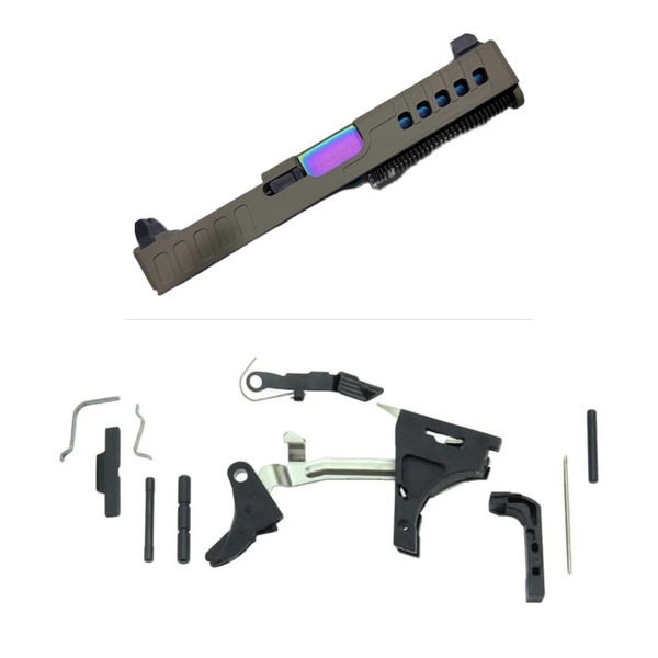 Assembled Vented RMR Slide for Glock 19 Gen 3 — FDE, Tall Sights, Oil Slick Barrel with Frame Parts Kit