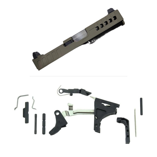 Assembled Vented RMR Slide for Glock 19 Gen 3 — FDE, Tall Sights, Polished Stainless Barrel with Frame Parts Kit