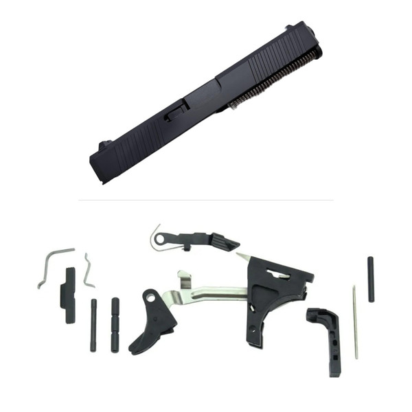 Assembled Chamfered Iron-Sight Slide for Glock 17 Gen 3 — Black with Frame Parts Kit