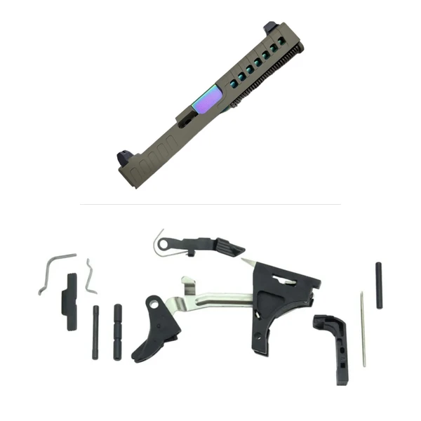 Assembled Vented RMR Slide for Glock 17 Gen 3 — FDE, Tall Sights, Oil Slick Barrel with Frame Parts Kit