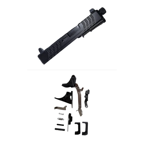Assembled Knurled RMSc Slide for Glock 43/43X — Threaded Barrel, Tall Sights with the included frame parts kit