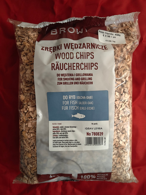 Wood chips for smoking/grilling for fish, 50% oak + 50% alder, 450g, class 8