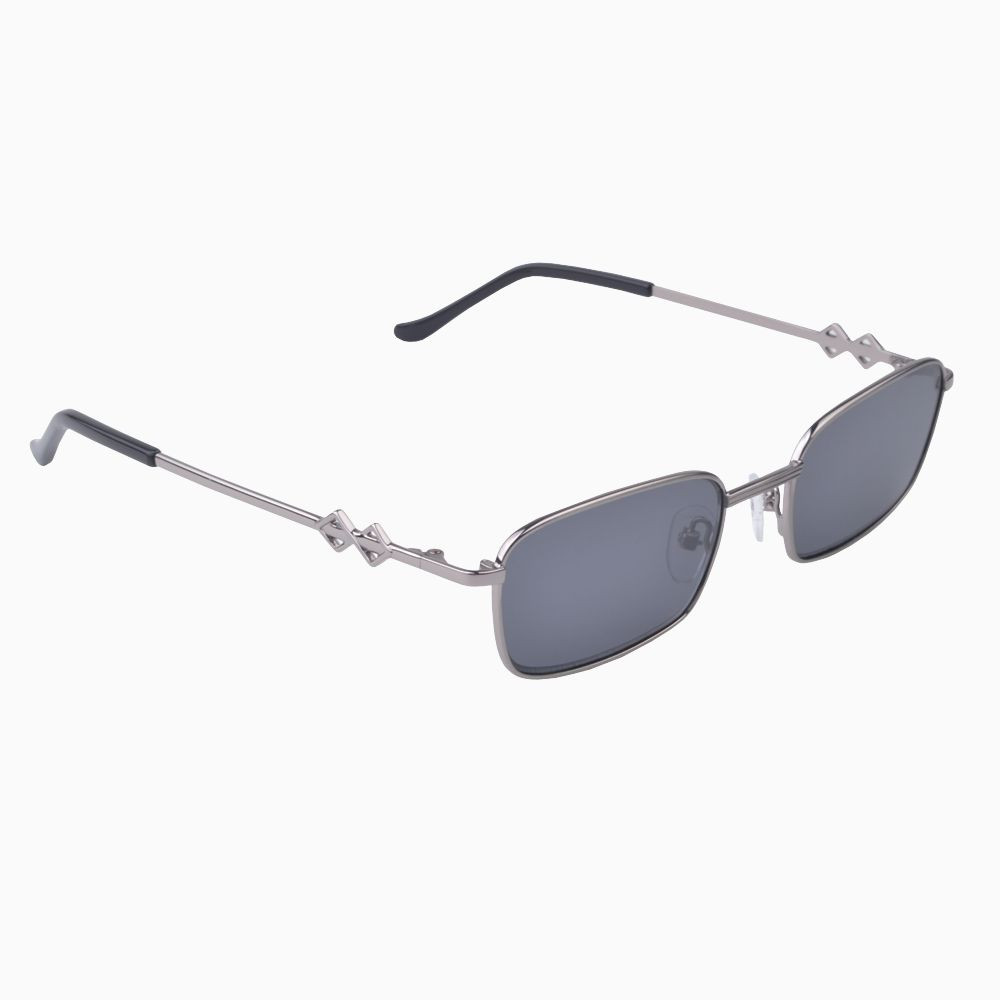 Side view | Rectangle sunglasses with black lenses and silver frames | Metal | Ellis | Women's sunglasses | Karen Wazen Eyewear
