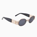 Side view | Oval vintage sunglasses with black lenses and gold frames | Metal | Pam | Women's sunglasses | Karen Wazen Eyewear