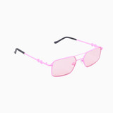 Side view | Rectangle sunglasses with pink lenses and pink frames | Metal | Devon| Women's, men's, and unisex sunglasses | Karen Wazen Eyewear