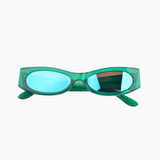 Front view | Cat-like sunglasses with green mirror lenses and green frames | Acetate | Ciara | Women's sunglasses | Karen Wazen Eyewear