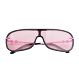 Front view | Mask sunglasses with pink lenses and black frames | Acetate & Metal | Jordan | Women's sunglasses | Karen Wazen Eyewear