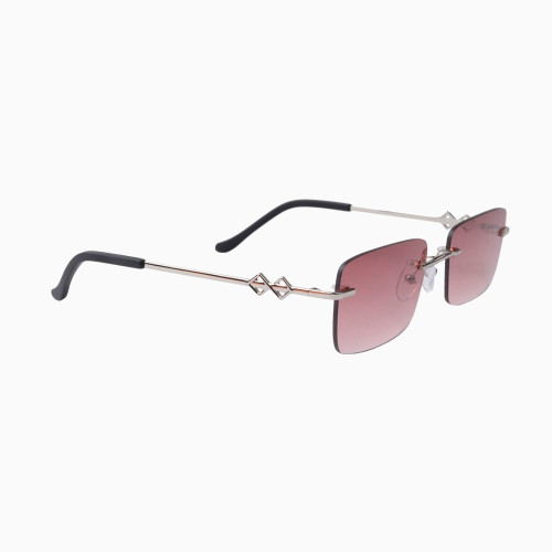 Side view | Frameless rectangle sunglasses with red lenses and silver frames | Metal | Layla | Women's sunglasses | Karen Wazen Eyewear