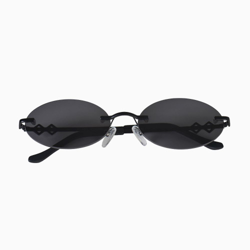 Front view | Oval sunglasses with black lenses and black frames | Metal | Vicky | Women's sunglasses | Karen Wazen Eyewear