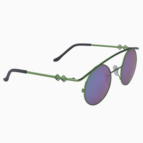 Side view | round sunglasses with green mirror lenses and green frames | Metal | Retro's XL | Women's, men's, and unisex sunglasses | Karen Wazen Eyewear