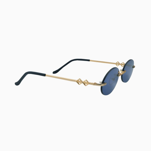 Side view | Oval sunglasses with navy blue lenses and gold frames | Metal | Vicky | Women's sunglasses | Karen Wazen Eyewear