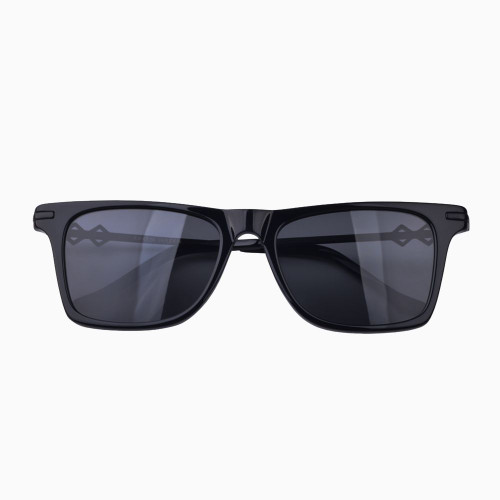 Front View | Wayfarer sunglasses with black lenses and black frames | Metal | Harper | Women's, men's, and unisex sunglasses | Karen Wazen Eyewear