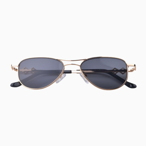 Front view | Vintage sunglasses with black lenses and gold frames | Metal | Jen | Women's sunglasses | Karen Wazen Eyewear