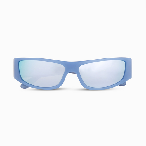 Front view | Rectangular sunglasses with mirror blue lenses and blue frames | Acetate | Sir | Women's sunglasses | Karen Wazen Eyewear