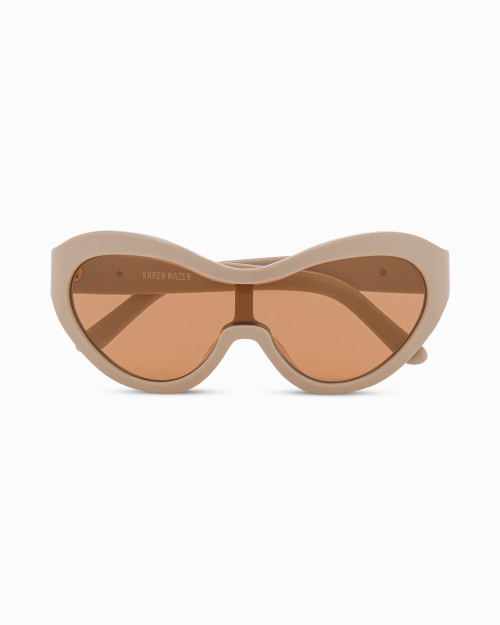 Front view | Mask-like sunglasses with cream lenses and cream frames | Acetate | Laser | Women's sunglasses | Karen Wazen Eyewear