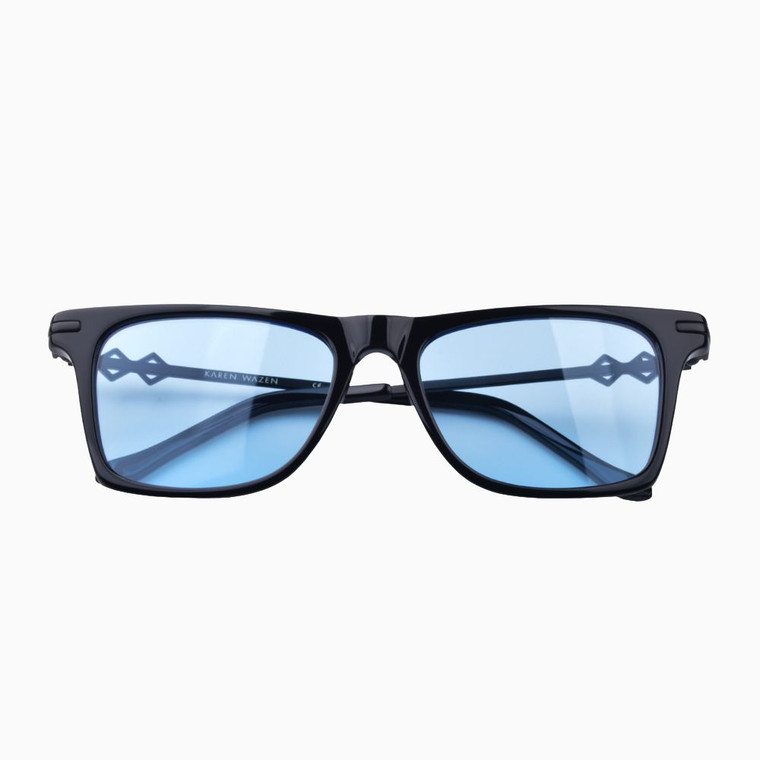 Front view | Wayfarer sunglasses with blue lenses and black frames | Metal | Harper | Women's, men's, and unisex sunglasses | Karen Wazen Eyewear