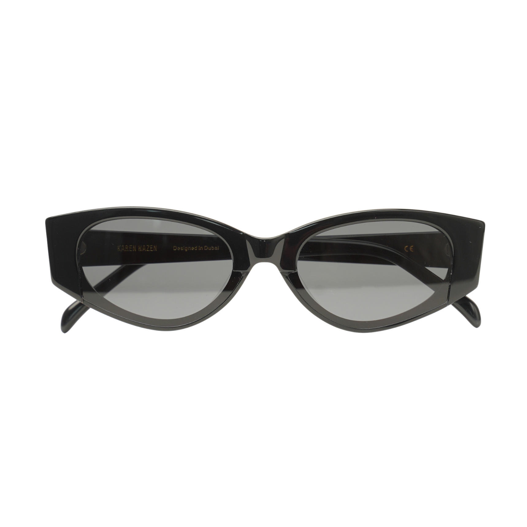 Front view | Cat-like sunglasses with black lenses and black frames | Acetate | Dixy | Women's sunglasses | Karen Wazen Eyewear