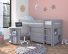 Stompa Uno Midsleeper bed with desk, chest and storage grey