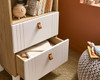 Rafi bookcase in white and oak drawer close up