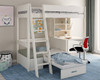 Estella white high sleeper bed with desk and grey corner sofa bed opened out