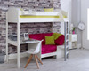 Noah White High Sleeper with Desk and Chair Bed with pink sofa