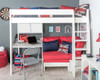 stompa high sleeper with red sofa bed, desk and storage