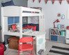 stompa high sleeper with blue sofa bed, pull out desk and storage cube