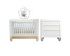 Serena cot bed and co sleeper with dresser in white & natural