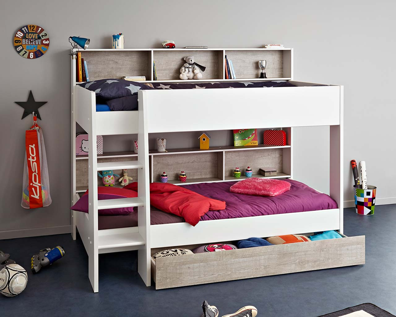 Tam Tam 3 bunk bed with bookshelves