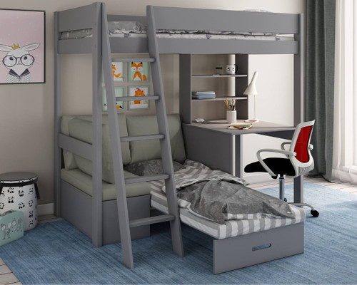 Estella Grey High Sleeper with sofa bed extended