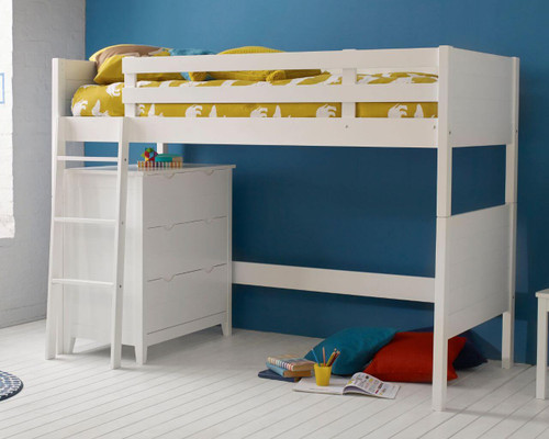 Jango white high sleeper bed with chest of drawers