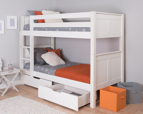White bunk bed with underbed drawers