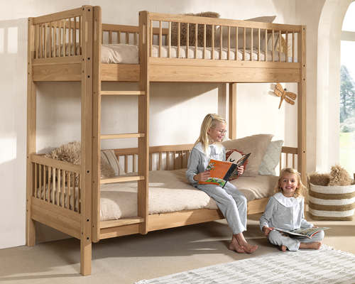 Kids on oak bunk bed