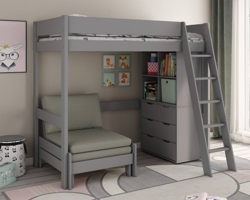 Estella Grey High Sleeper with Chest, Cube and Sofabed