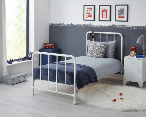 Soho White Metal Bed styled with Navy