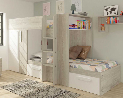 Barca storage bunk bed in white with ladder on right side