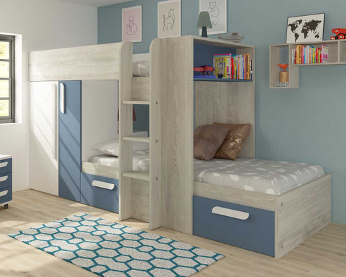 Barca bunk bed in blue with ladder on the right side